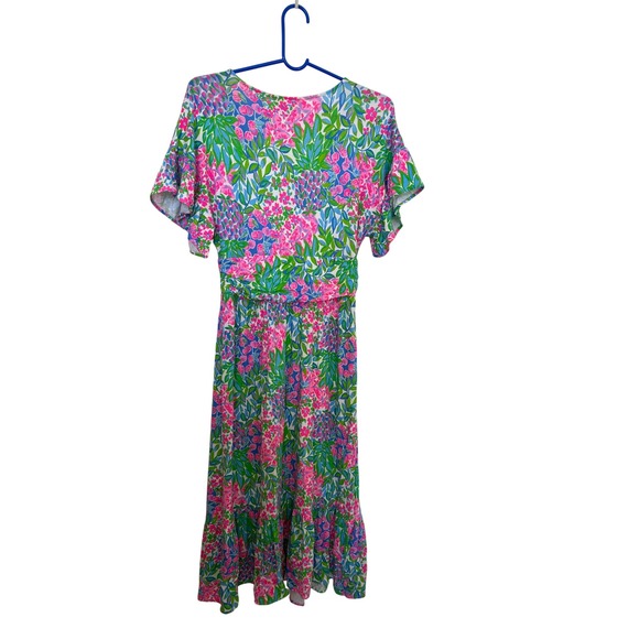 Lilly Pulitzer Verdant V Neck Faux Wrap Midi Dress Floral Print Size M - Picture 2 of 4